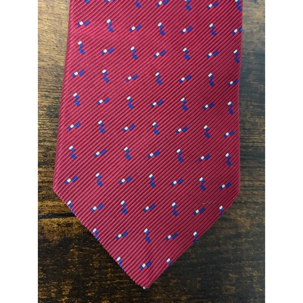 Lauren Ralph Lauren Tie Silk Blend USA Made Red‎ Geometric Preppy Vintage 58